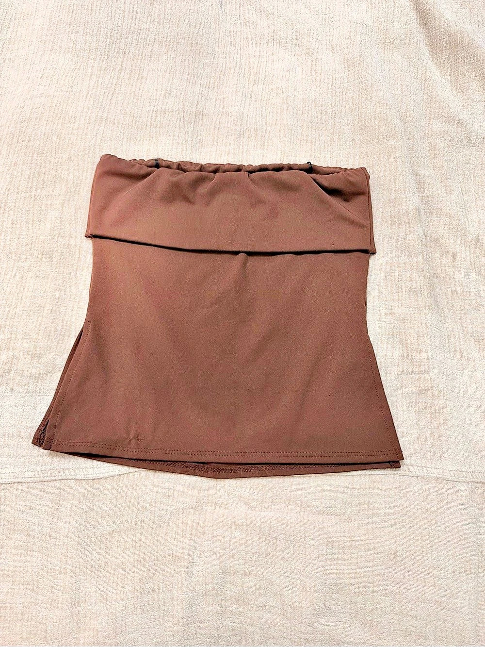 Gaze Brown Strapless Bandeau Crop Top Fold Over Tube Top Size S